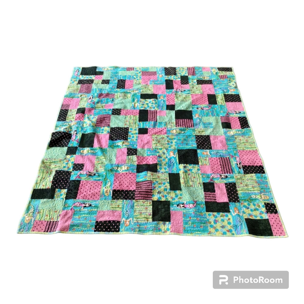 Flannel Square Quilt Blanket mermaid, seaweed, polka dot, fish fun unique design